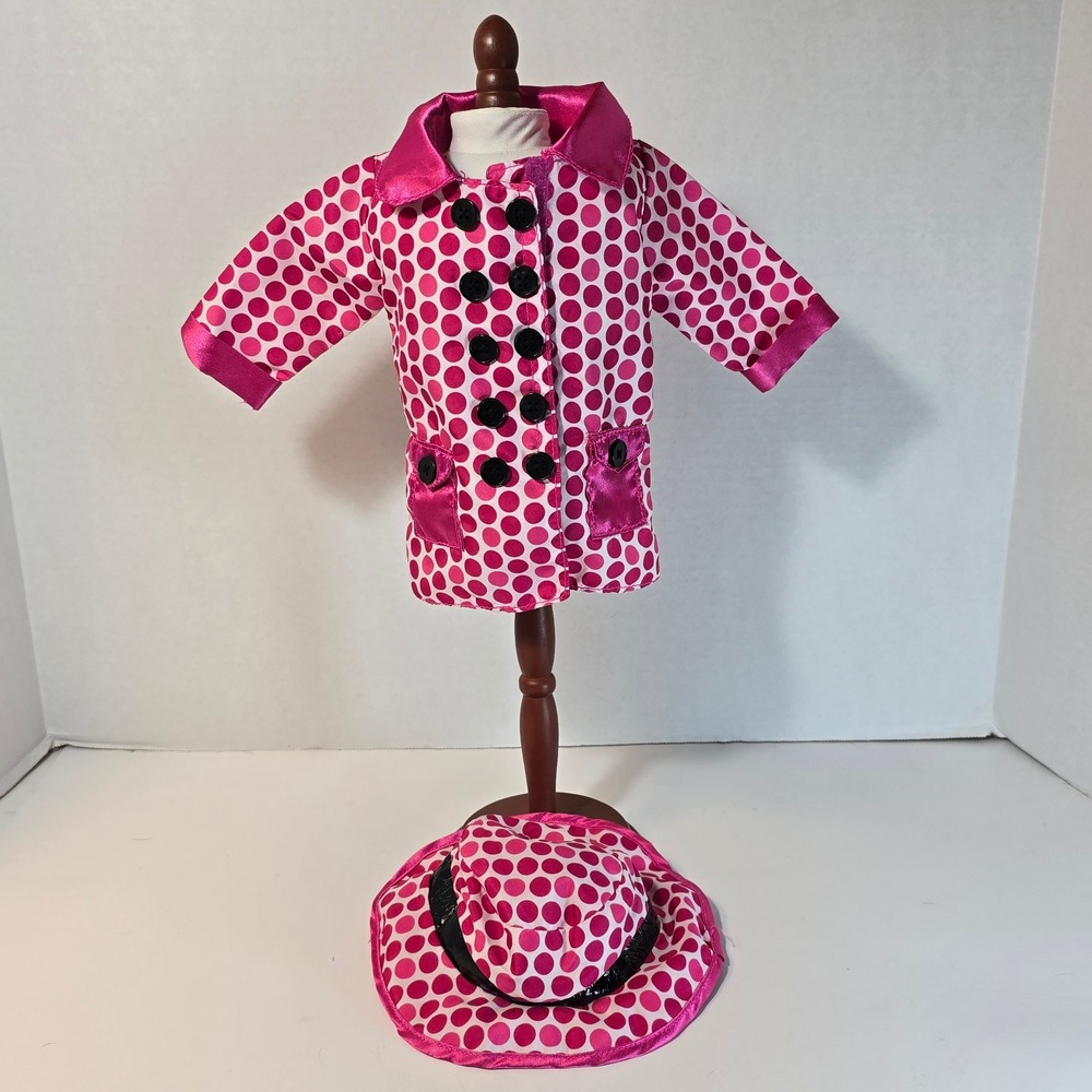 Fits 18" Dolls Pink Polka Dot Raincoat Hat Set Funrise Toy American Girl‎